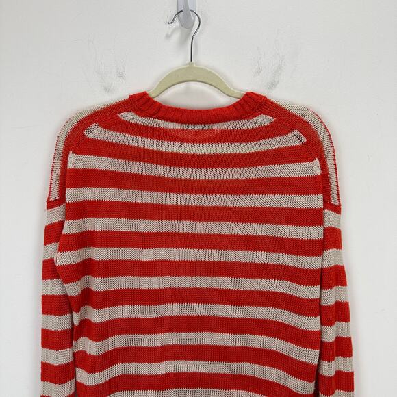 Madewell Linen Drop Shoulder Sweater Bright Flame Striped Nautical Small - Picture 14 of 14